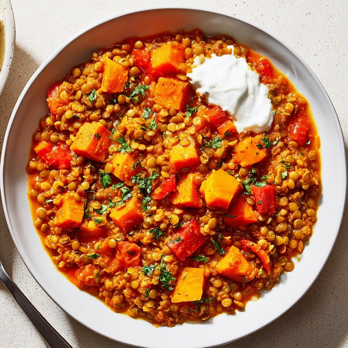 This Wheat-Warm Hearty Lentil Curry shows off tender lentils and wheat berries in a spiced tomato broth.