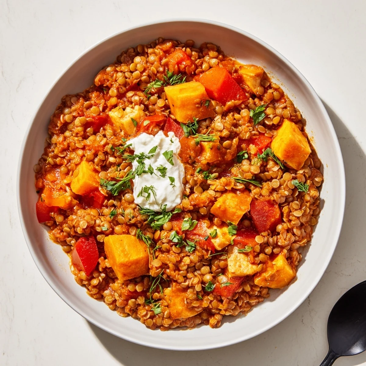 Enjoy a hearty, flavorful plate of Wheat-Warm Hearty Lentil Curry, a satisfying vegetarian meal.