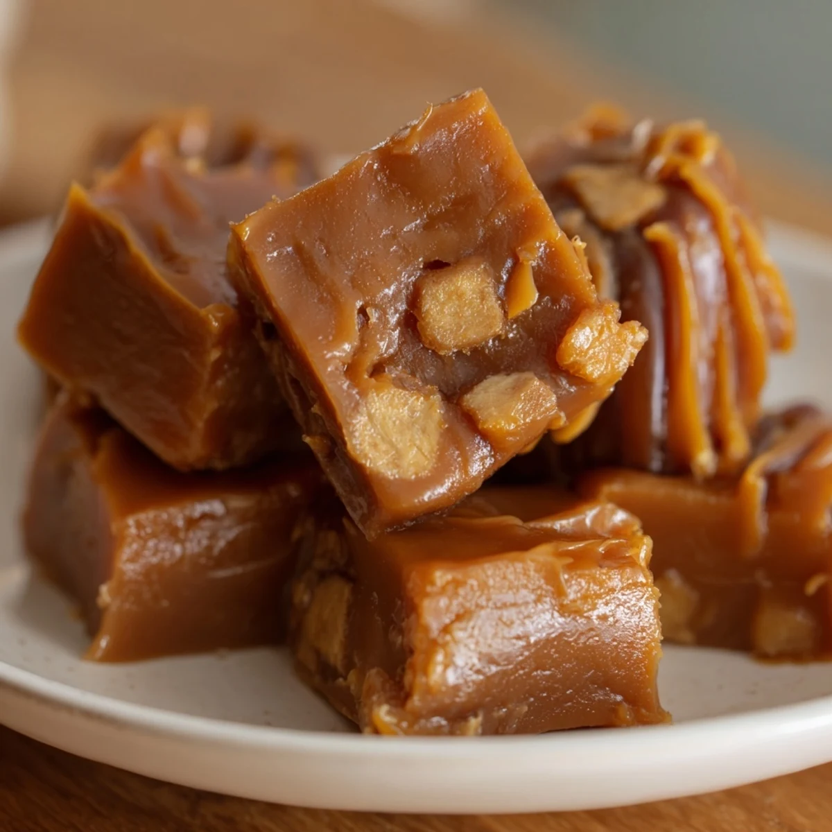 A warm slice of Weekend Cabin-Style Sticky Toffee Pudding, drizzled with glossy caramel sauce.