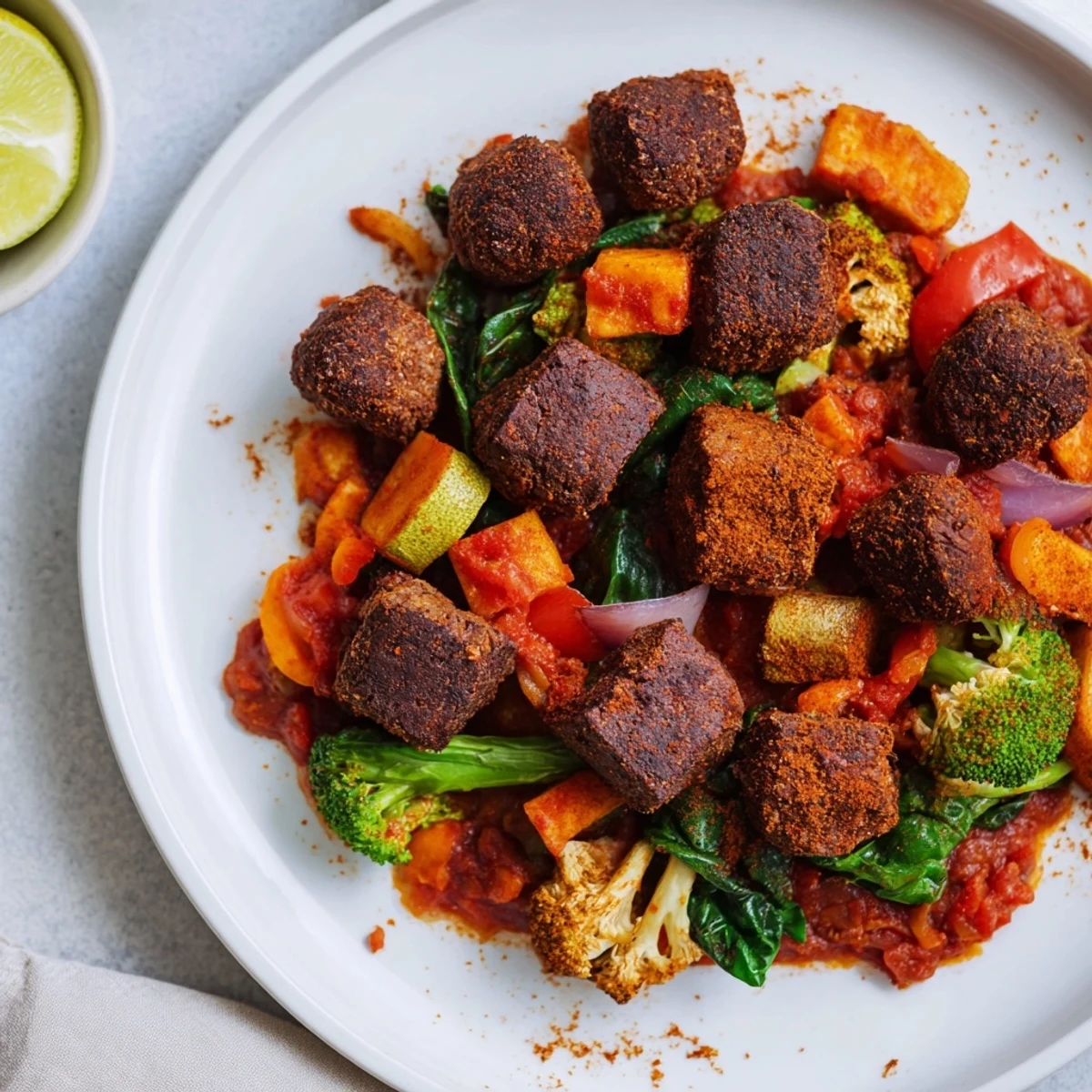 Steaming Smoky Mediterranean Lamb and Orzo Supper topped with crumbled feta, ready to serve and savor.