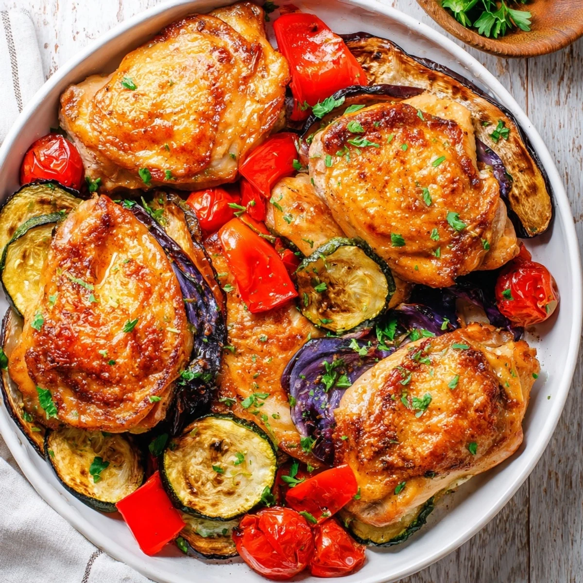 Tender Basil-Soft Chicken and Veggie Sheet Pan Dinner with roasted vegetables and juicy chicken.