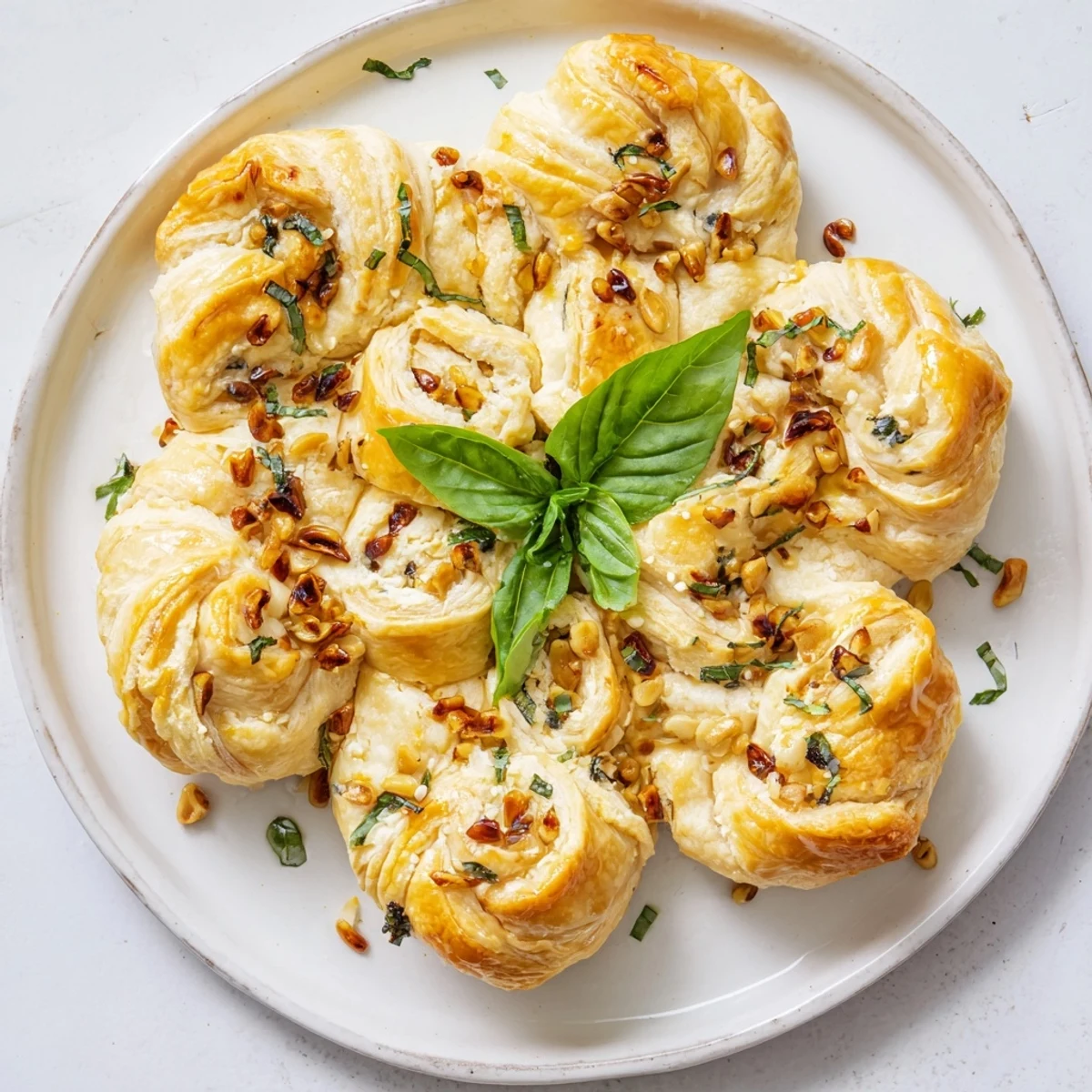 Golden, flaky Poinsettia Puff Pastry bursting with savory herbed cream cheese and sun-dried tomatoes.
