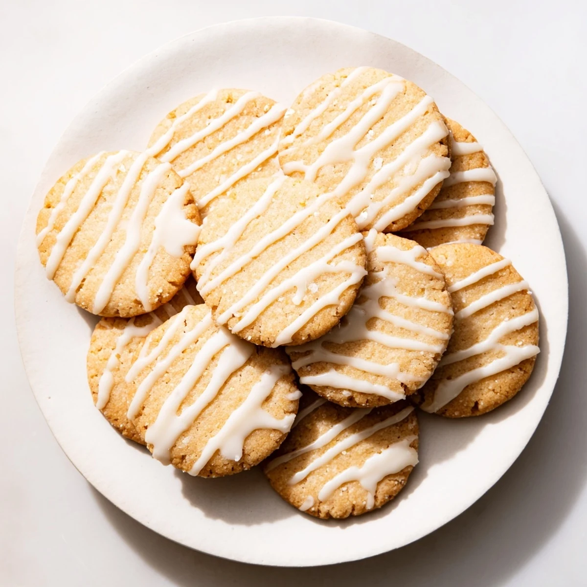 Buttery round holiday cookies with a colorful icing drizzle, perfect for a festive treat.