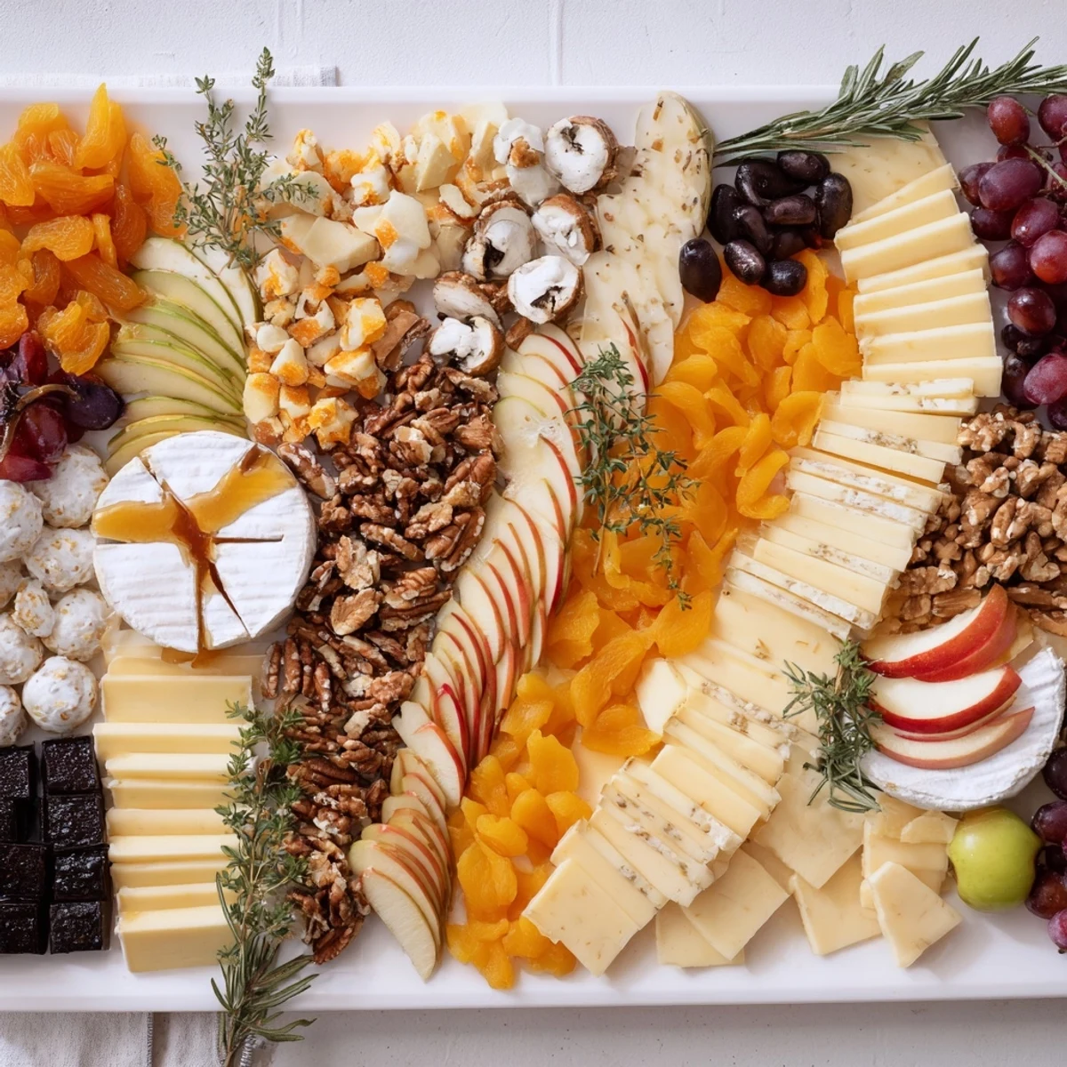 A beautifully arranged Twelve Days of Cheese Board with an array of cheeses ready to enjoy.