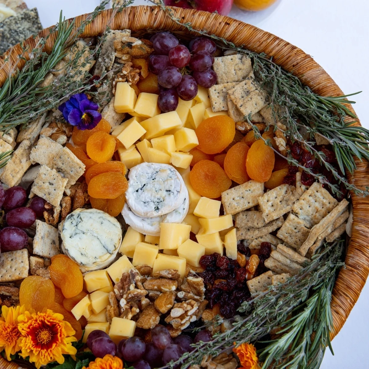 Delicious Autumn Harvest Horn of Plenty centerpiece: an edible cornucopia filled with snacks ready to enjoy.