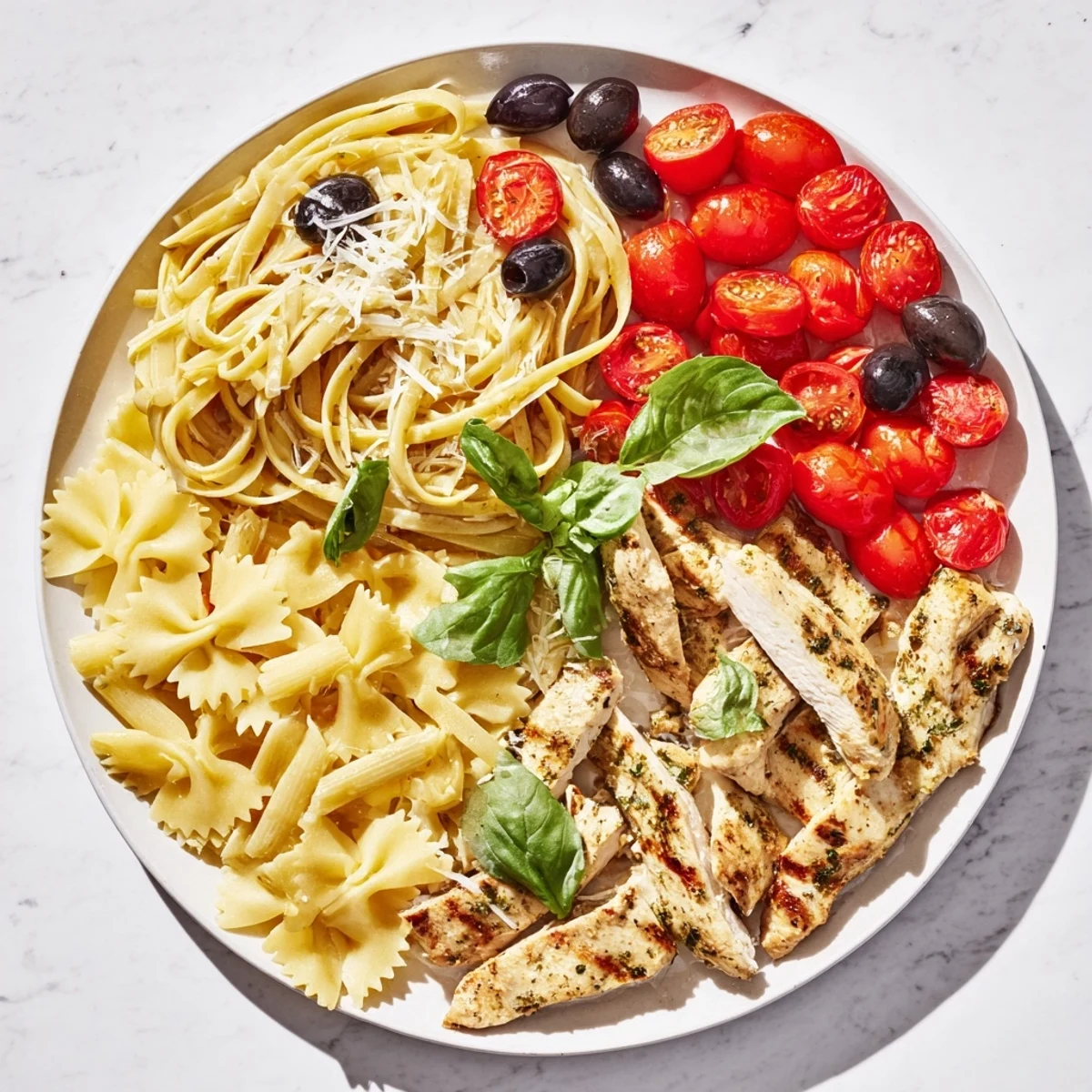A beautifully arranged Girl Dinner Pasta Board featuring colorful sauces and Parmesan cheese for dipping.