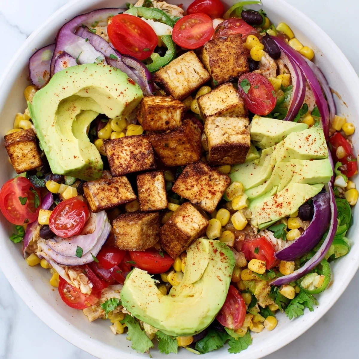 Fresh, homemade Southwestern Bean Salad featuring tender chicken and a zesty, flavorful dressing.