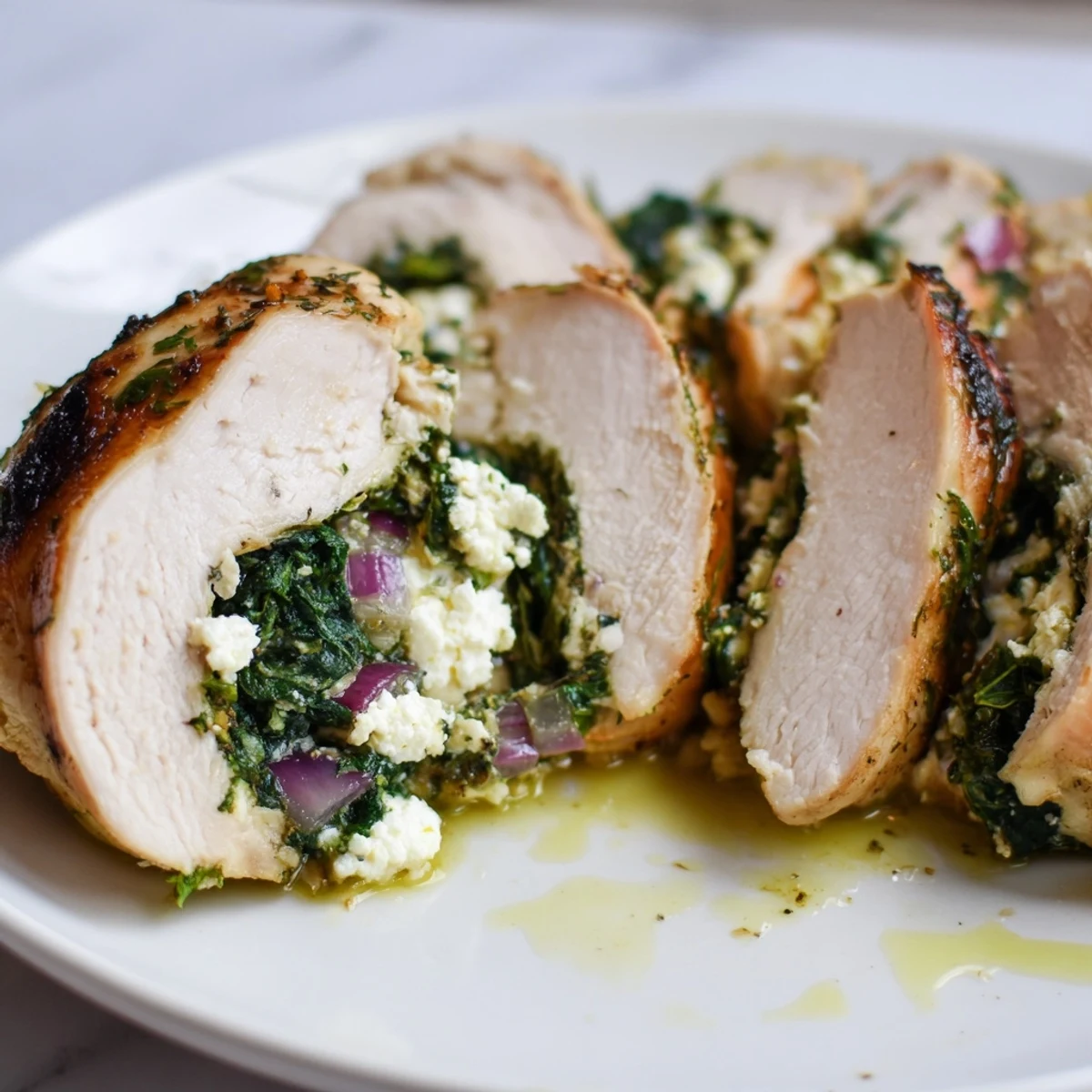 Spinach Feta Stuffed Chicken, golden brown and juicy, ready to slice and savor.