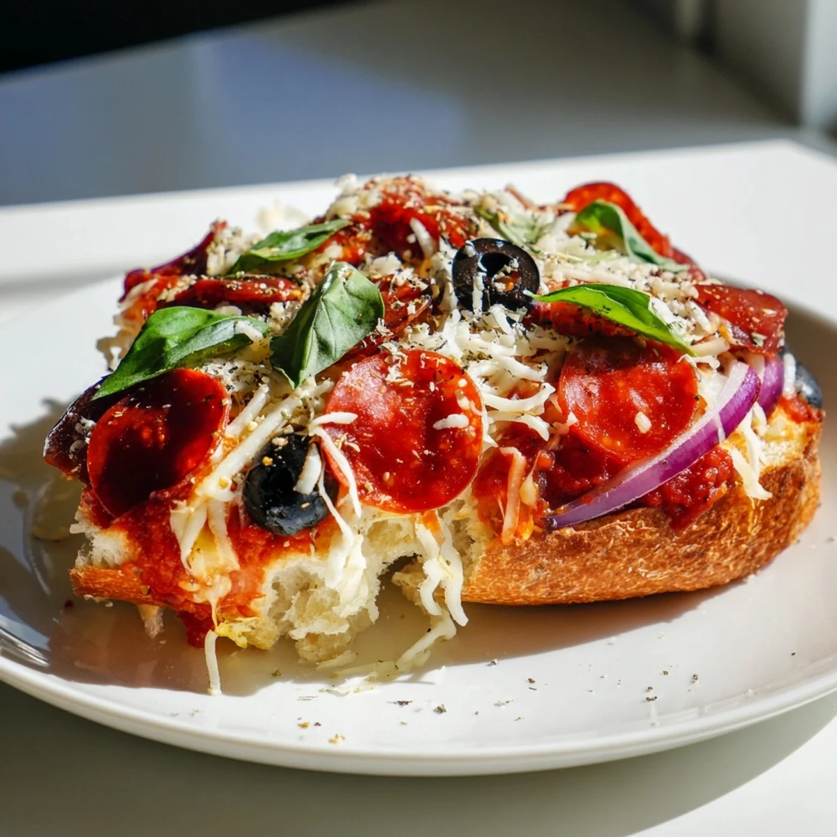 Sizzling pepperoni and melted cheese top the easy and delicious Pizza Toast 2.0 recipe, ready to eat.