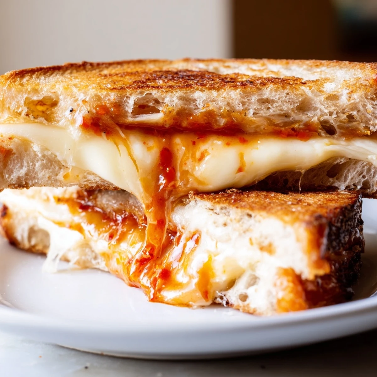 Buttery bread embracing melted brie and chili crisp in this delicious grilled cheese recipe.