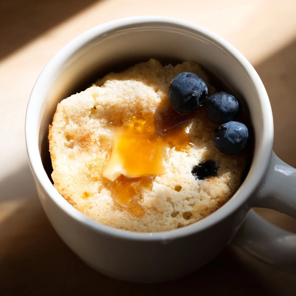 Warm and fluffy Microwave Mug Pancake, made in a mug, ideal for a quick breakfast treat.