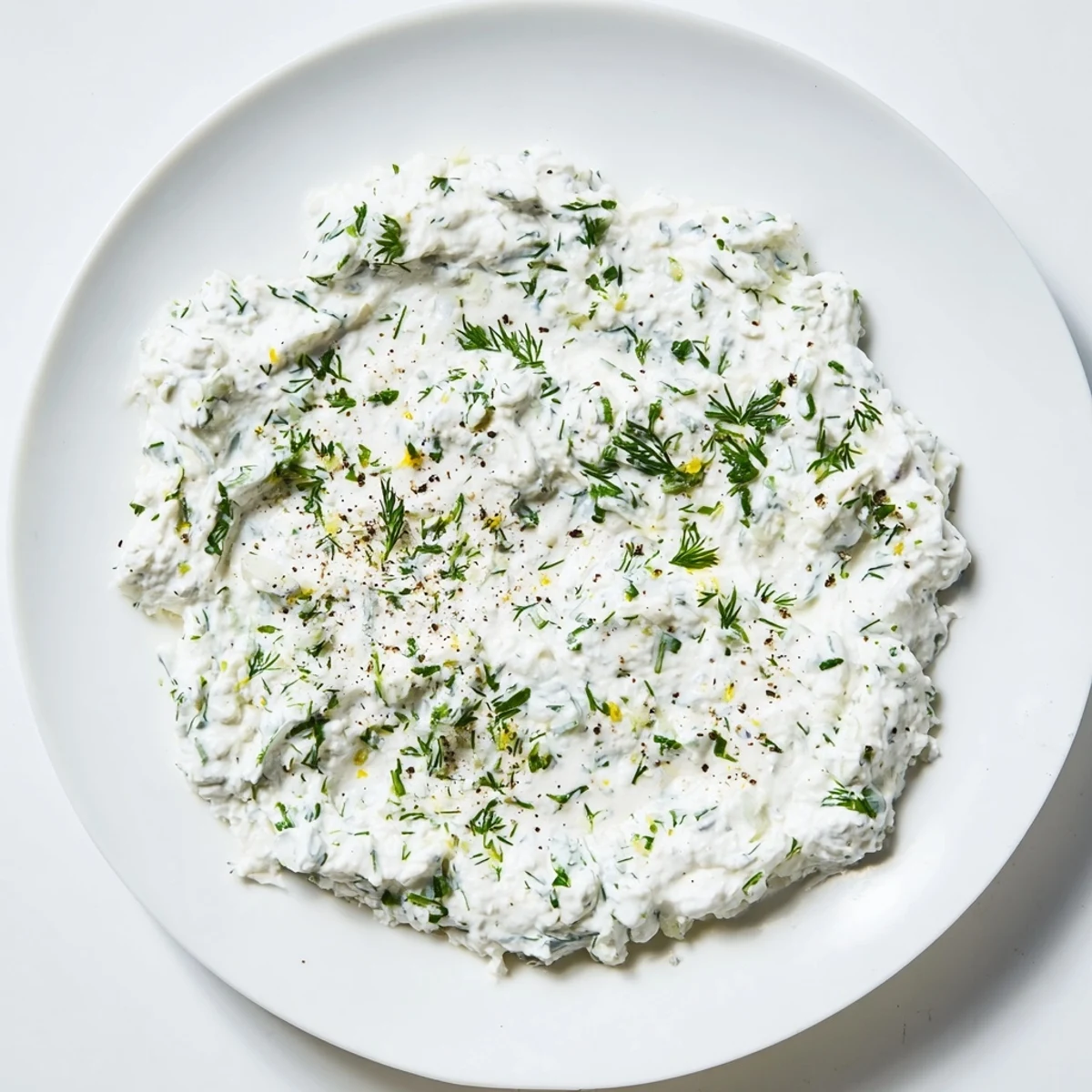 A close-up of a creamy Greek Yogurt Herb Dip, topped with fresh herbs, ready to be enjoyed.