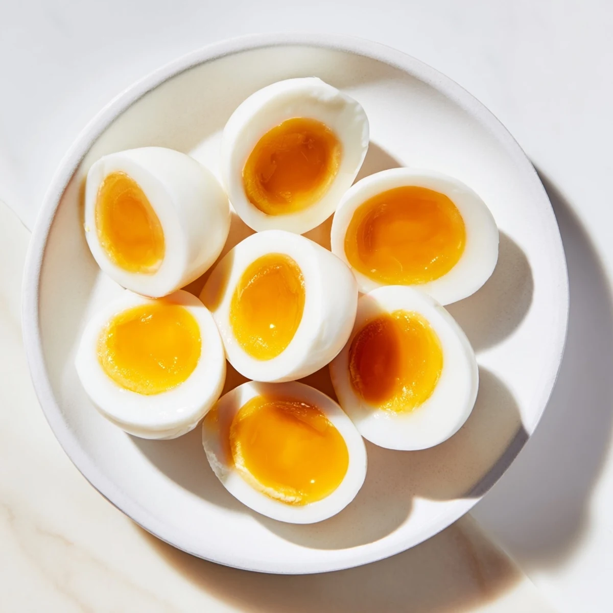 Air Fryer Boiled Eggs: A close-up of perfectly cooked eggs, ready for peeling and eating.
