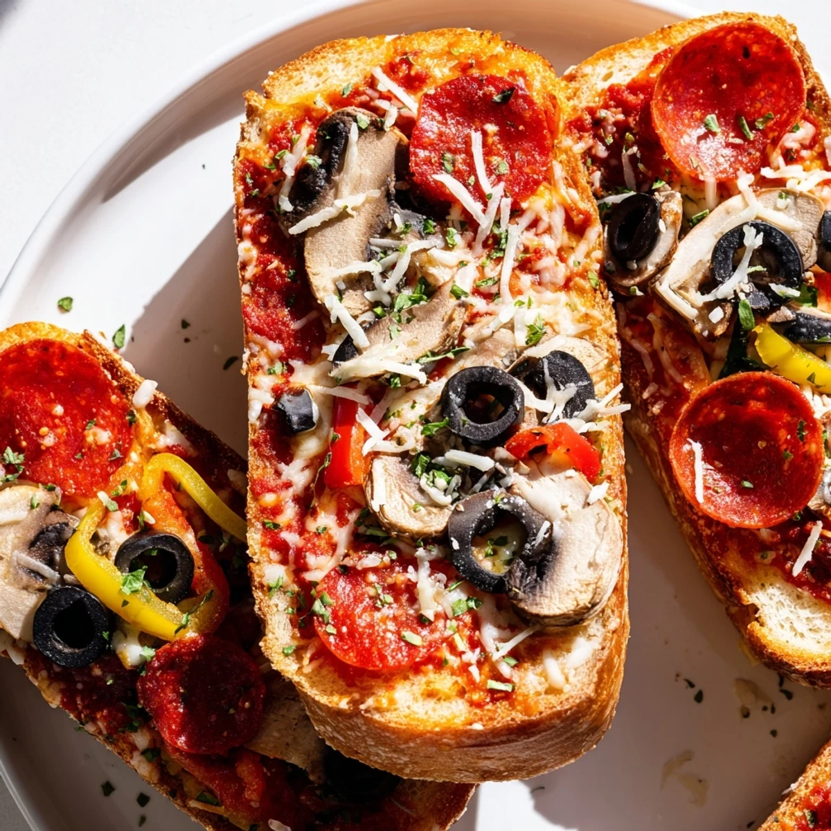 Golden and crispy Air Fryer Pizza Toast, topped with bubbling cheese and savory pepperoni slices.