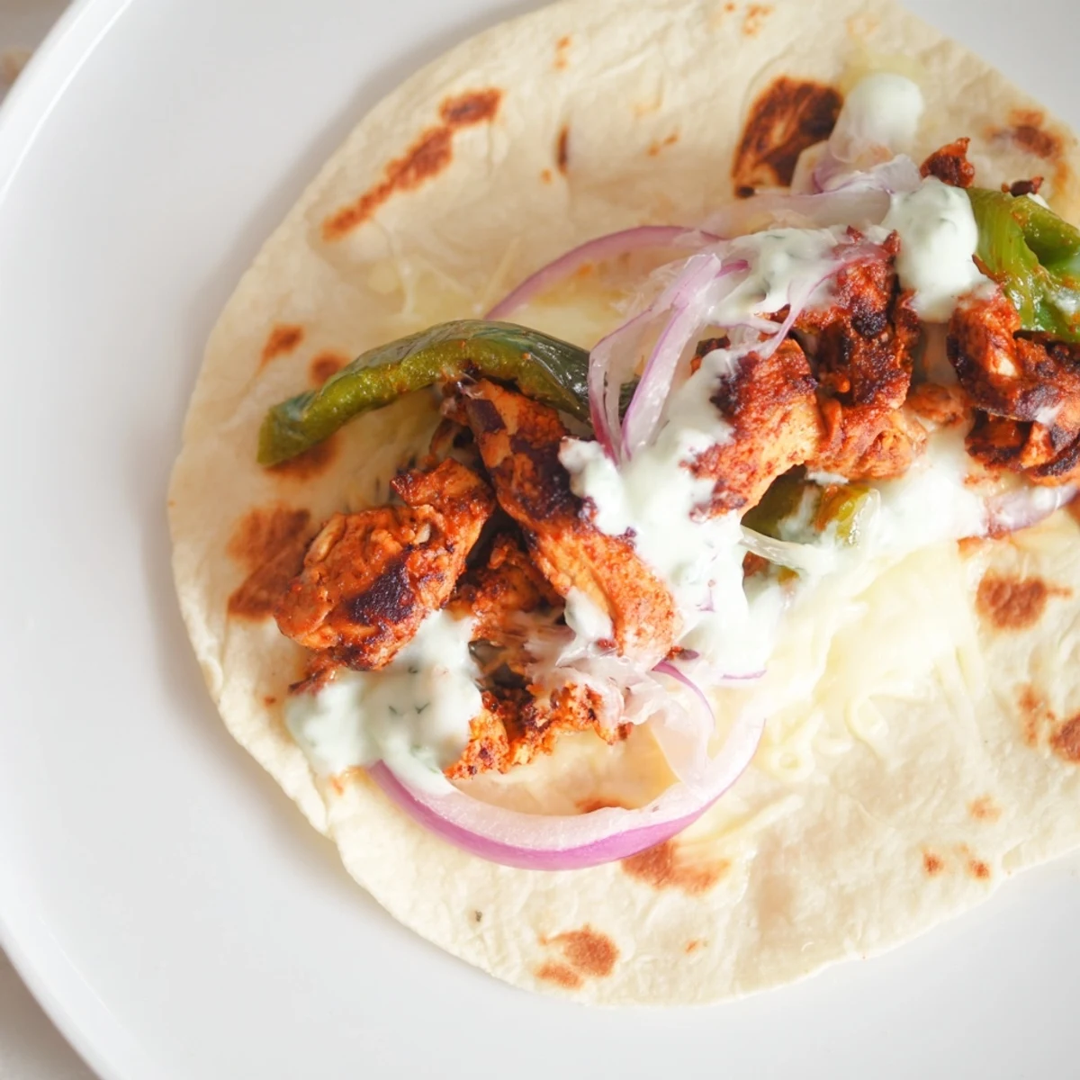 Golden-brown Tandoori Chicken Quesadilla, filled with melted cheese, showcasing a satisfyingly crispy exterior.