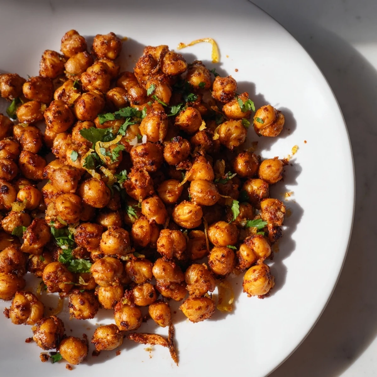 Golden-brown Harissa Chickpea Roast, perfectly crisp with smoky spices, ready for a flavorful bite.