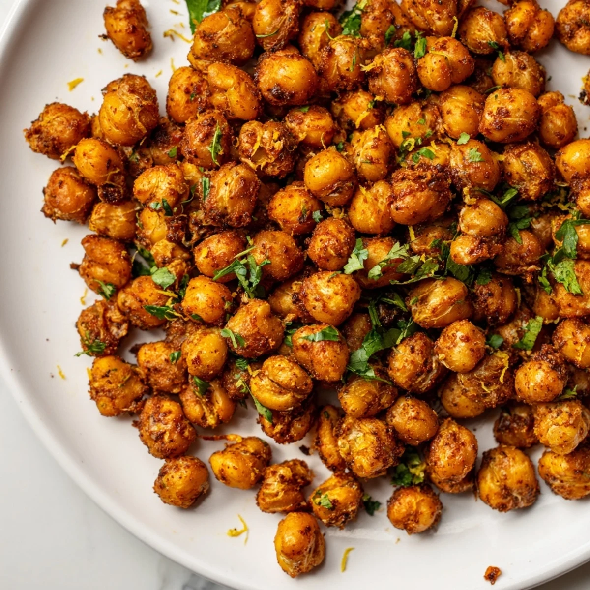 Crispy Harissa Chickpea Roast, enticingly aromatic and crunchy, a deliciously easy vegan snack option.