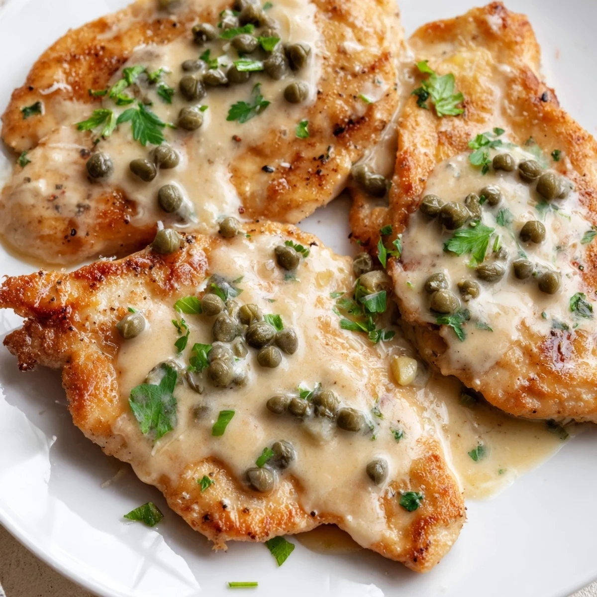 Flavorful Italian-American chicken piccata in a luscious, buttery sauce with capers, ready to enjoy.
