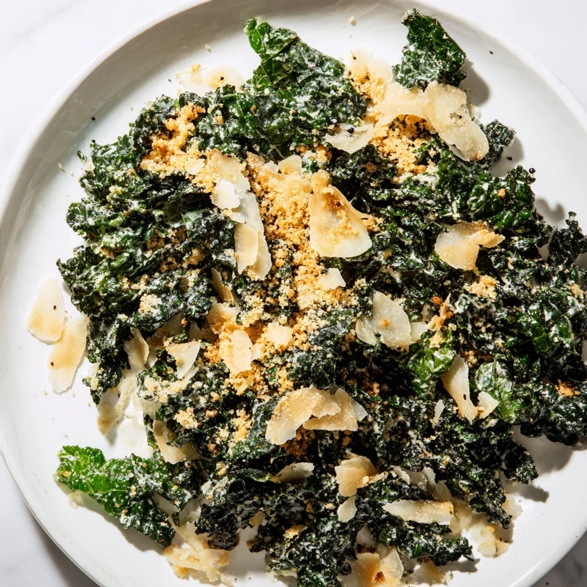 Bright Garlic Parmesan Kale Salad with tender kale, crunchy panko, and a zesty lemon-garlic dressing.