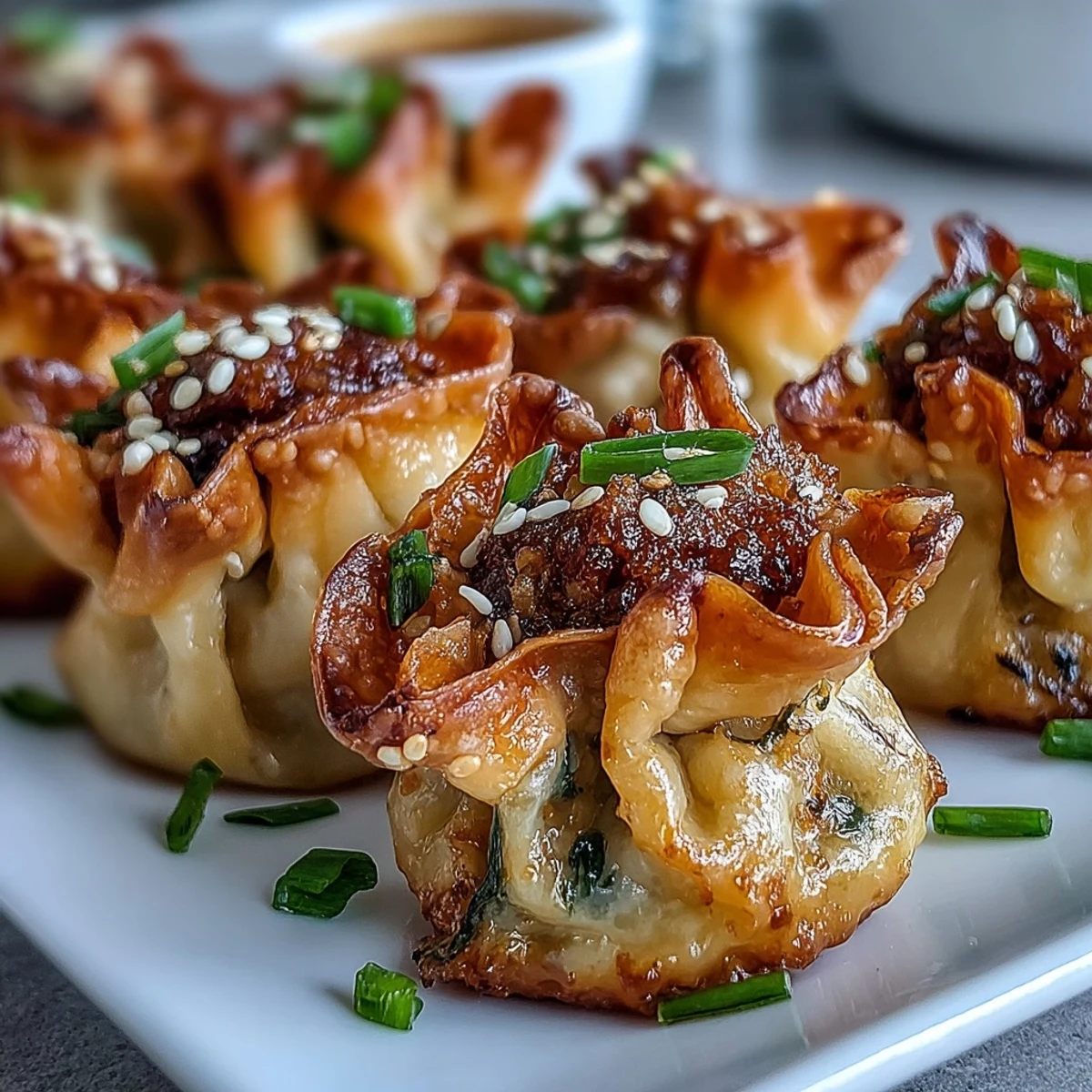 Golden-brown Smash Dumplings in a skillet, bottoms crisp, steam rising for a savory appetizer.