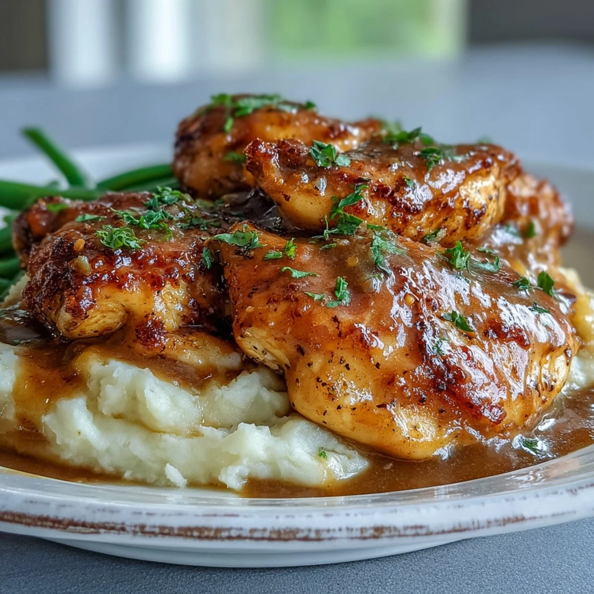 Juicy Slow Cooker Honey Mustard Chicken with garlicky sauce, served alongside steamed rice and bright roasted vegetables.