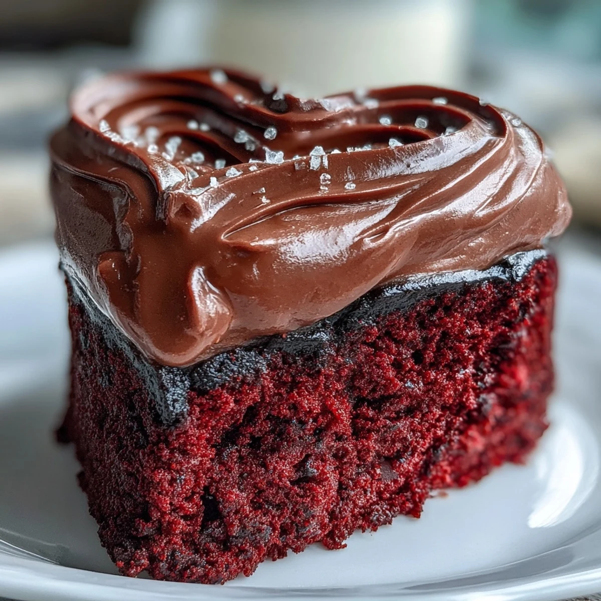 Freshly baked Red Betty Boop Heart Cake shows a vibrant red crumb and creamy white frosting under warm kitchen lighting. 