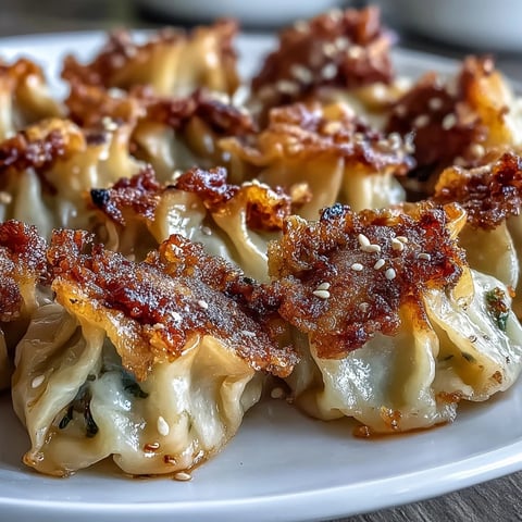 Golden-brown Smash Dumplings sizzling in a skillet with crisp bottoms and steam rising.