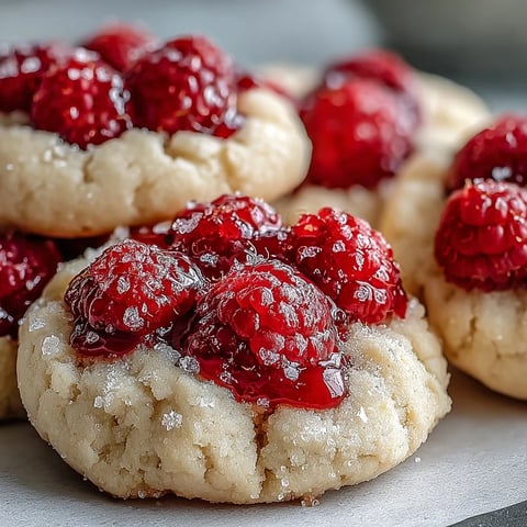 Freshly baked Soft Chewy Raspberry Sugar Cookies are arranged on a cooling rack, featuring vibrant red berry speckles and a sparkling sugar coating.