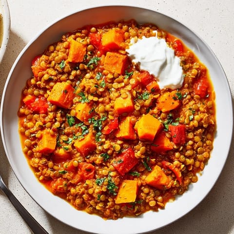 This Wheat-Warm Hearty Lentil Curry shows off tender lentils and wheat berries in a spiced tomato broth.