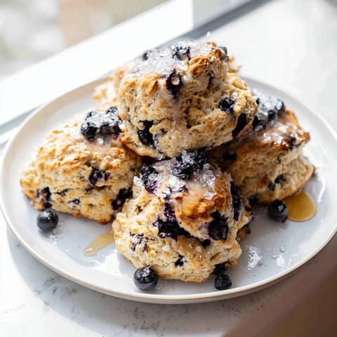 Freshly baked Rustic Birch-Warm Blueberry Scones, smelling of birch syrup and ready to enjoy with coffee.