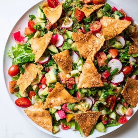Enjoy the bright flavors of this Fattoush Crunch Salad, a healthy and crunchy Middle Eastern dish.