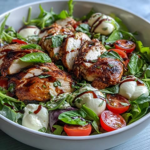 Grilled chicken slices topped with melted mozzarella, tomatoes, and fresh basil in a Caprese Chicken Bowl.