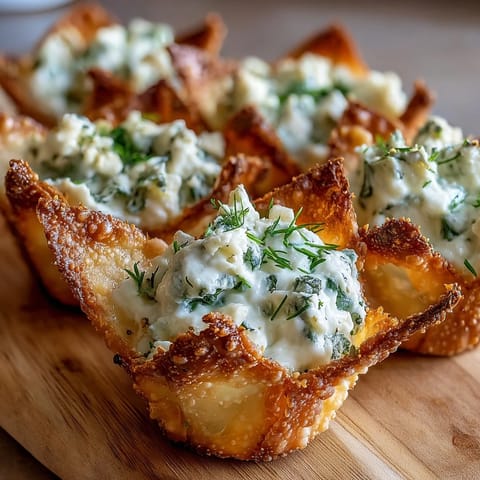 Crispy Spinach Feta Wonton Cups filled with creamy spinach and feta baked to golden perfection.