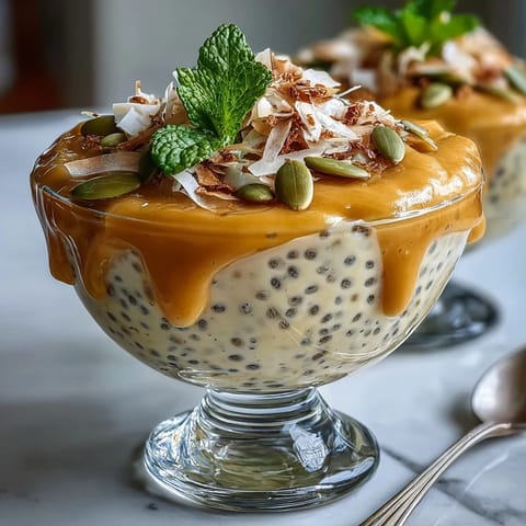 Slim Mango Coconut Chia Pudding Breakfast Cups in clear jars with vibrant mango layers and creamy coconut chia, garnished with shredded coconut and fresh mint.