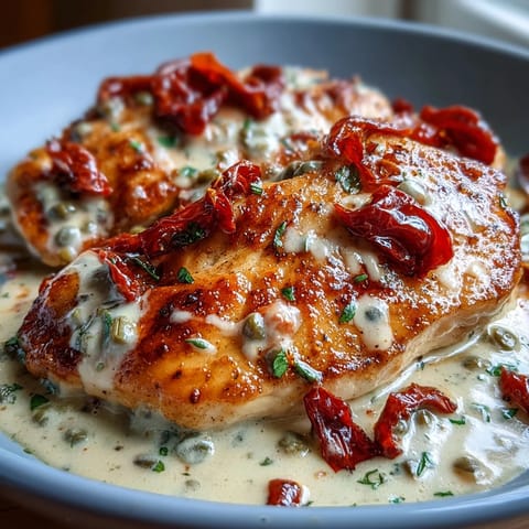 Comforting one-pan Pepperoncini Chicken Skillet with tender chicken simmered in a zesty, creamy sauce.