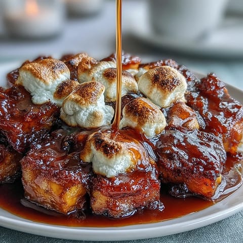 Golden candied yams baked in a buttery brown sugar glaze, topped with gooey melted marshmallows and a hint of vanilla.