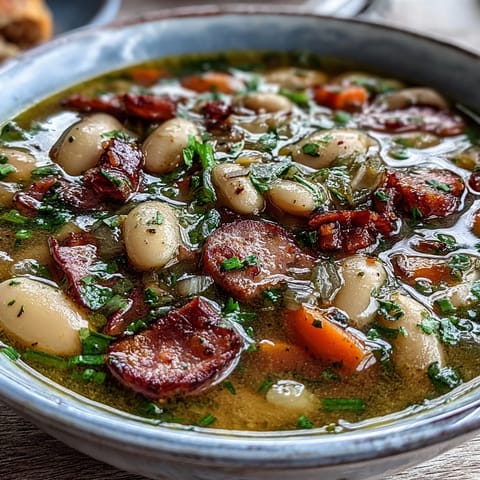 Rustic ham and lima bean soup with diced vegetables and smoky ham, simmered to create a comforting, hearty meal.  