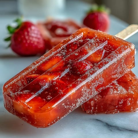 Vibrant strawberry mimosa popsicles with fresh fruit and bubbly wine, perfect for Galentine's celebrations.