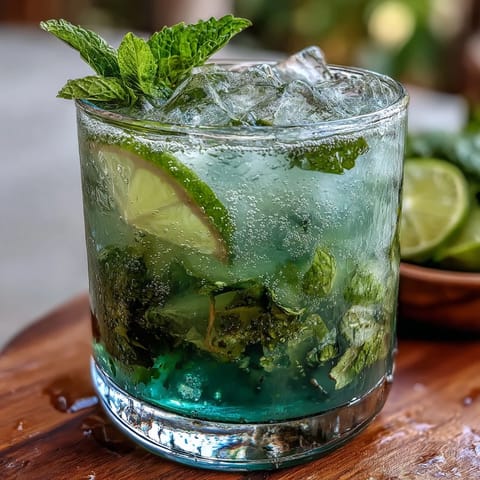Refreshing virgin green mojito with lime and mint, featuring crisp cucumber slices and sparkling water for a cool summer drink.