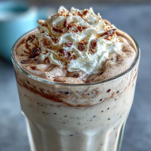 Creamy Vanilla Bean Frappuccino Protein Shake with Greek yogurt and protein powder, topped with whipped cream for a refreshing treat.