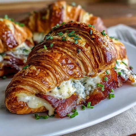 Warm croissant bake filled with smoky ham, Swiss cheese, and creamy custard, ideal for feeding a hungry family.