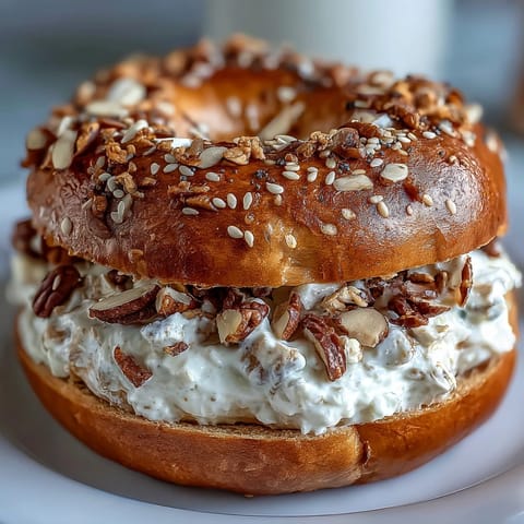 High-protein bagels with Greek yogurt everything dip, golden and chewy, served with a creamy, savory yogurt spread.  