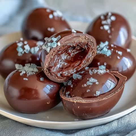 Dark chocolate peanut butter Easter eggs with a sprinkle of sea salt, a perfect homemade holiday treat.