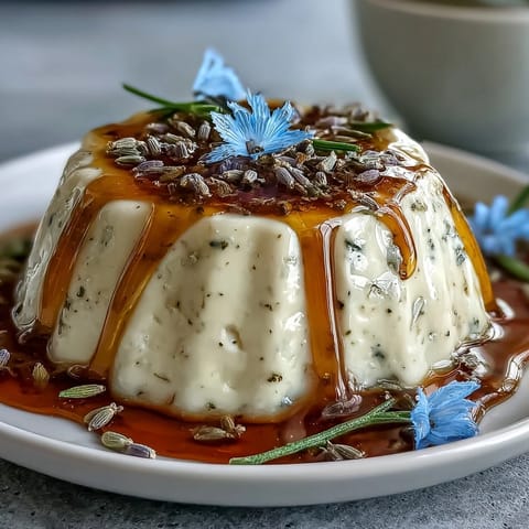 Silky Honey Lavender Panna Cotta with a delicate floral aroma and golden honey drizzle in elegant glass cups.