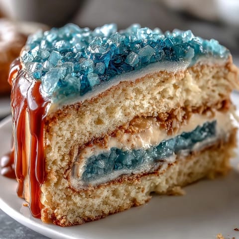 A stunning teal and gold geode cake slice reveals shimmering sugar crystals and metallic gold accents for graduation celebrations.