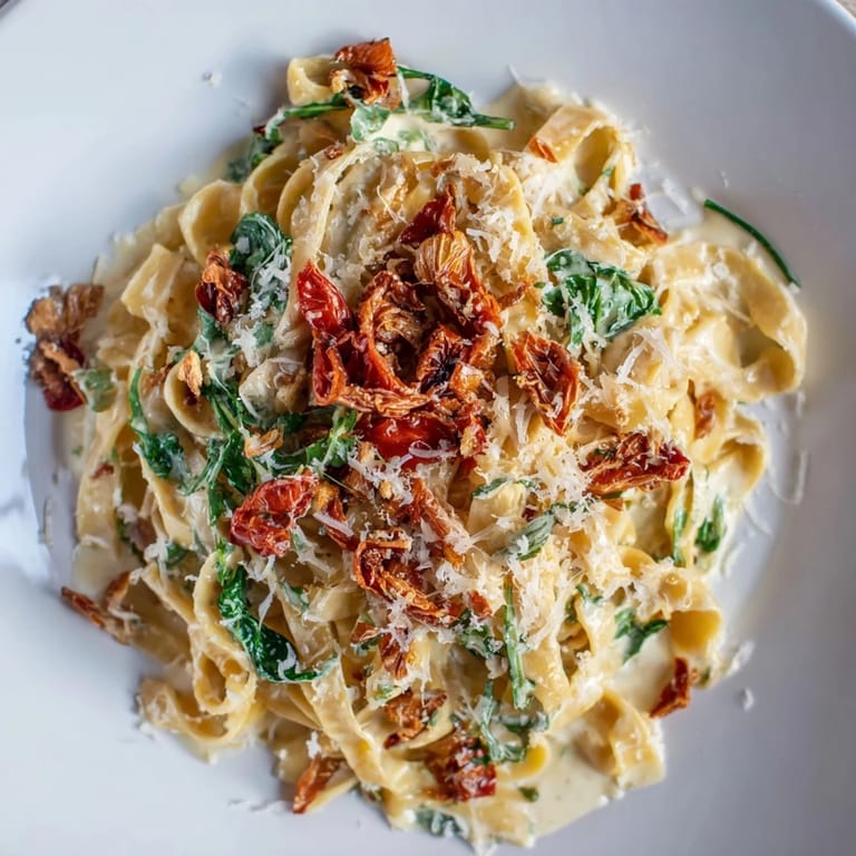 Enjoy a steaming plate of homemade One-Pot Creamy Tuscan Garlic Herb Pasta for a satisfying dinner.