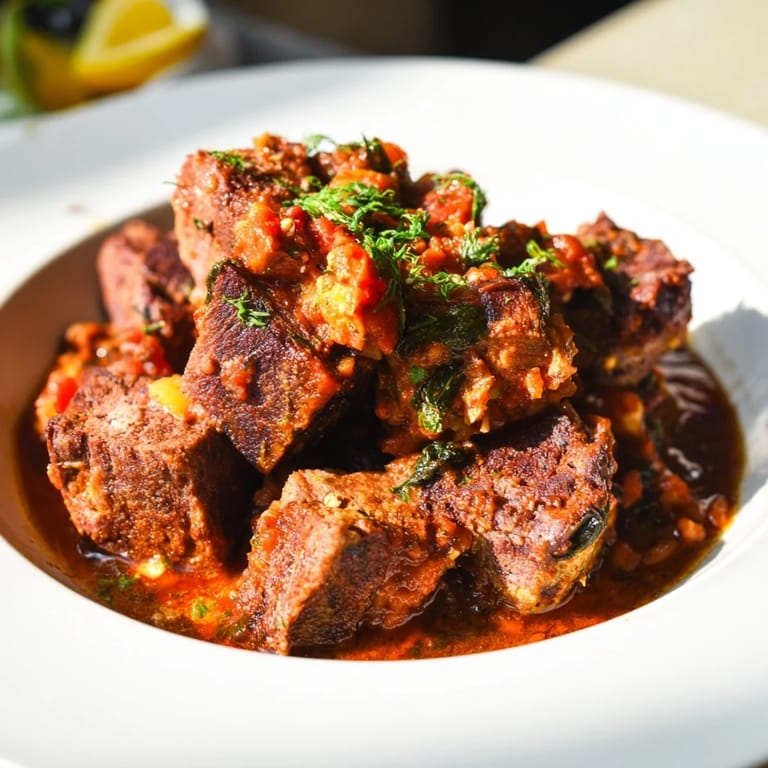 A close-up of a bubbling pot of Smoky Mediterranean Lamb and Orzo Supper, vibrant with vegetables.