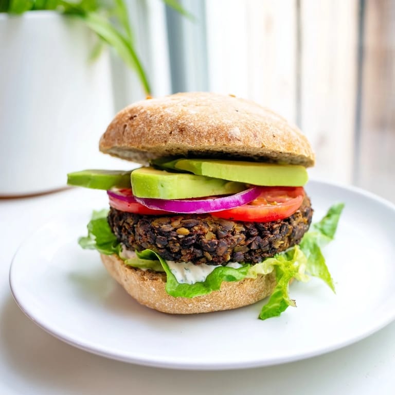 Perfectly formed black bean burgers, served with vibrant avocado slices – a satisfying vegetarian meal.