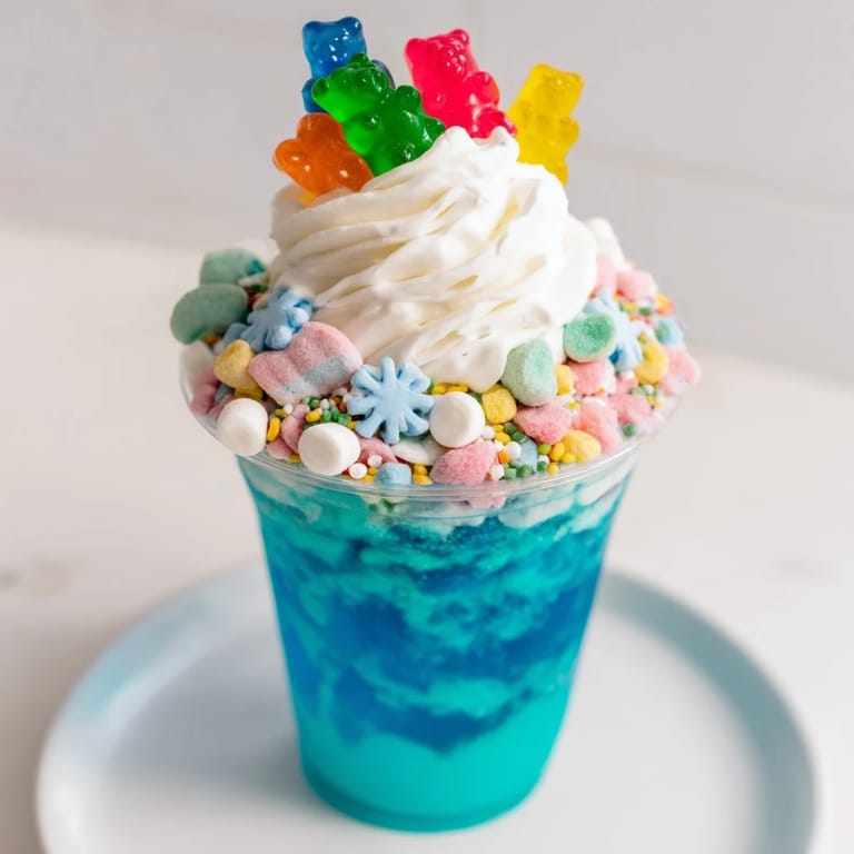 These eye-catching snow globe Jello cups shimmer with blue gelatin and sweet decorations for a party treat.