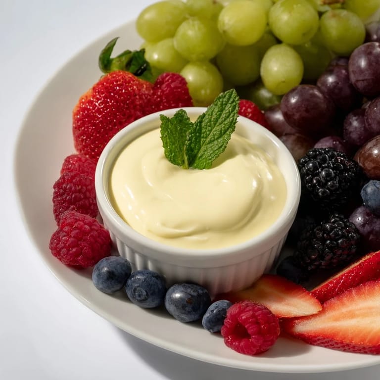 Vibrant and festive Mistletoe Kiss Berry Dip Board: a beautiful array of colorful berries with a sweet, tangy dip centerpiece.